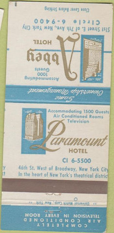 Matchbook Cover - Abbey Hotel New York City 30 Strike