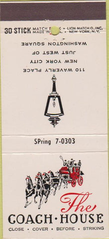 Matchbook Cover - Coach House New York City  30 Stick