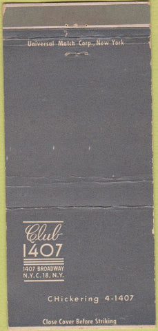 Matchbook Cover - Club 1407 New York City 30 Strike