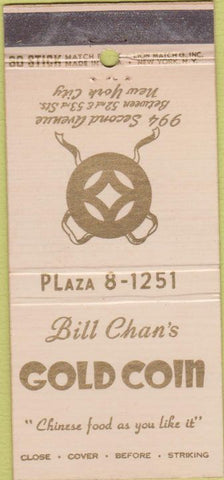 Matchbook Cover - Gold Coin New York City WORN 30 Stick