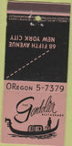 Matchbook Cover - Gondolier Restaurant New York City 21 Strike Feature