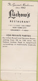 Matchbook Cover - Luchow's Restaurant New York City  30 Strike