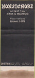 Matchbook Cover - Monsignore New York City WORN 30 Stick