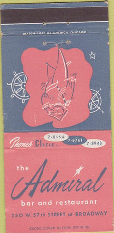Matchbook Cover - Admiral Bar Restaurant New York City WEAR 30 Strike