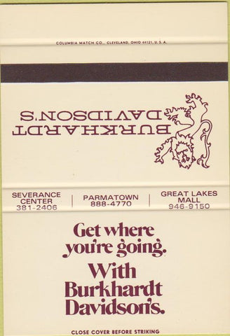 Matchbook Cover - Burkhard Davidson's Parmatown SAMPLE Cleveland? 40 Strike