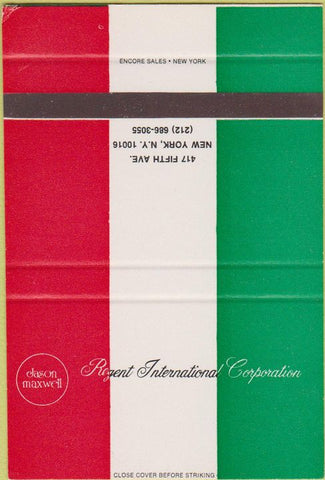 Matchbook Cover - Regent International Corp New York City SAMPLE 40 Strike