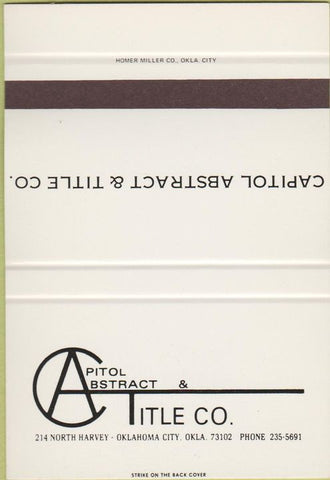 Matchbook Cover - Capitol Abstract Co Oklahoma City OK SAMPLE 40 Strike