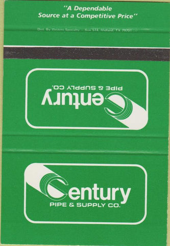 Matchbook Cover - Century Pipe  and  Supply Midland TX SAMPLE 40 Strike