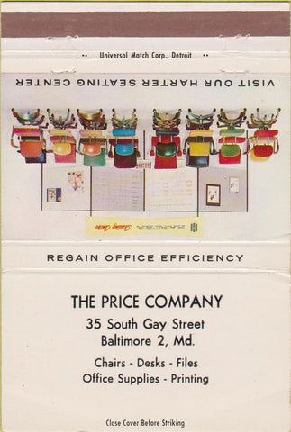 Matchbook Cover - Price Office Chairs Baltimore MD 40 Strike