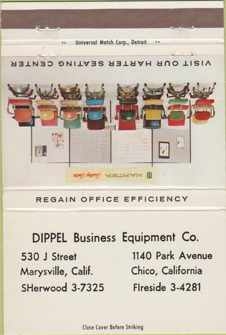 Matchbook Cover - Dippel Business Office Chairs Chico Marysville CA 40 Strike