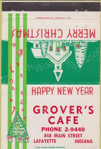 Matchbook Cover - Grover's Cafe Lafayette IN 40 Strike