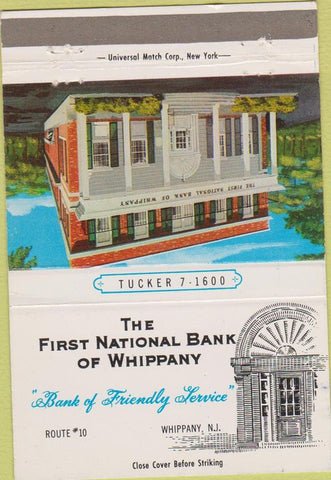 Matchbook Cover - Matchbook Covers - First National Bank Whippany NJ 40 Strike