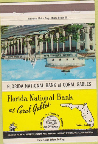 Matchbook Cover - Florida National bank Coral Gables FL 40 Strike