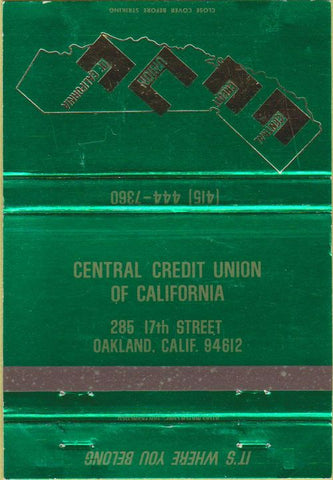 Matchbook Cover - Central Credit Union of CA Oakland CA 40 Strike