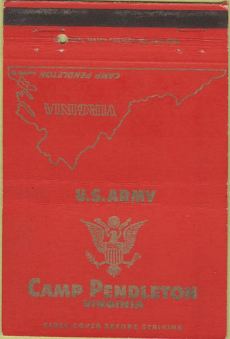 Matchbook Cover - US Army Camp Pendleton VA postcard 40 Strike