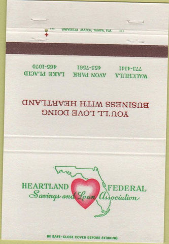 Matchbook Cover - Heartland Federal Savings Loan Lake Placid FL 40 Strike