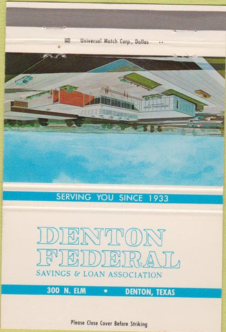 Matchbook Cover - Denton Federal Savings Loan Denton TX 40 Strike
