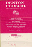 Matchbook Cover - Denton Federal Savings Loan Denton TX 40 Strike