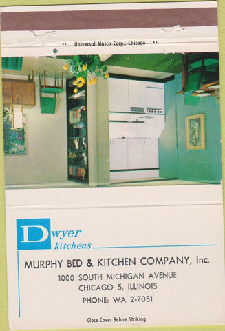 Matchbook Cover - Dwyer Kitchens Murphy Bed Chicago IL 40 Strike