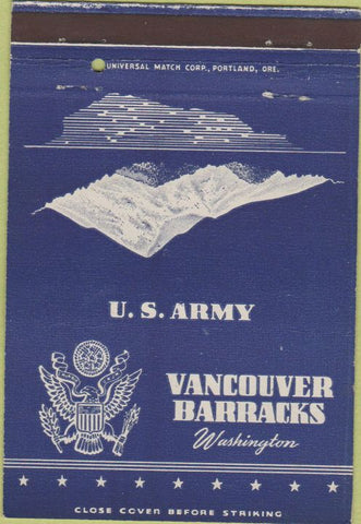 Matchbook Cover - US Army Vancouver WA Barracks postcard 40 Strike