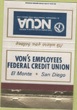 Matchbook Cover - Von's Employees Credit Union El Monte San Diego CA 40 Strike