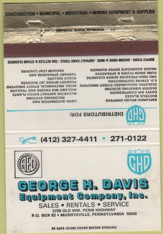 Matchbook Cover - George Davis Equipment Murrysville PA 40 Strike