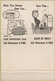Matchbook Cover - Watertown Savings Bank Watertown MA Double Print Error