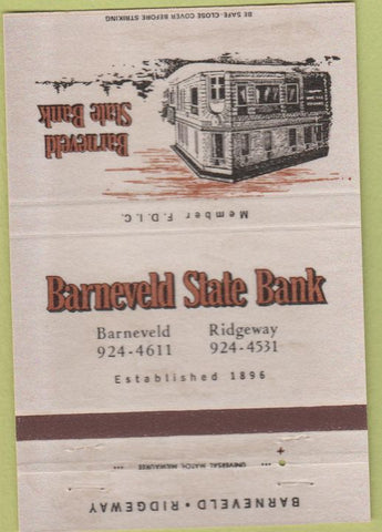 Matchbook Cover - Barneveld State Bank Ridgeway 40 Strike