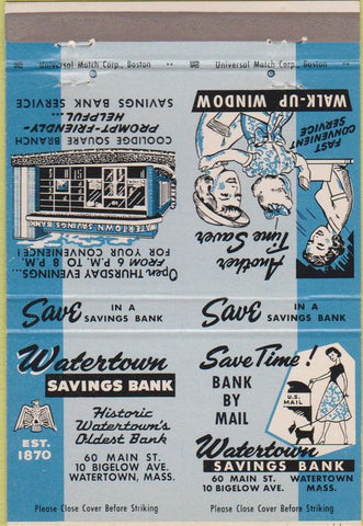 Matchbook Cover - Watertown Savings Bank Watertown MA Double Print Error