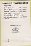Matchbook Cover - Angelo's Italian Foods Wichita Hutchinson KS 40 Strike