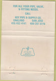 Matchbook Cover - Key Pipe Supply Co Oakland San Jose CA 40 Strike