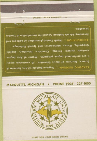 Matchbook Cover - Northern Michigan University Marquette MI 40 Strike
