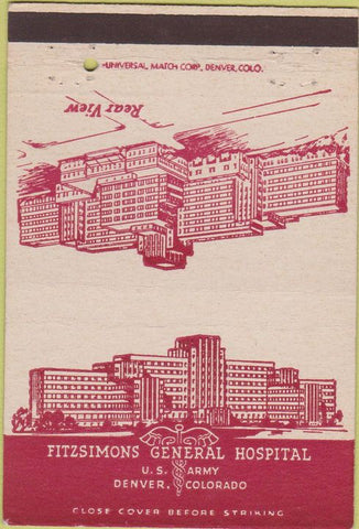 Matchbook Cover - Fitzsimons Hospital Denver CO postcard military 40 Strike