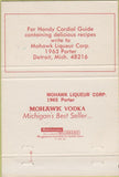 Matchbook Cover - Mohawk Cordials Liquor Detroit MI 40 Strike