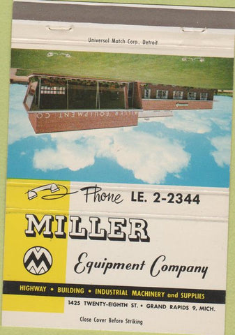 Matchbook Cover - Miller Equipment Co Grand Rapids MI 40 Strike