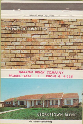 Matchbook Cover - Barron Brick Co Palmer TX 40 Strike
