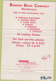 Matchbook Cover - Barron Brick Co Palmer TX 40 Strike