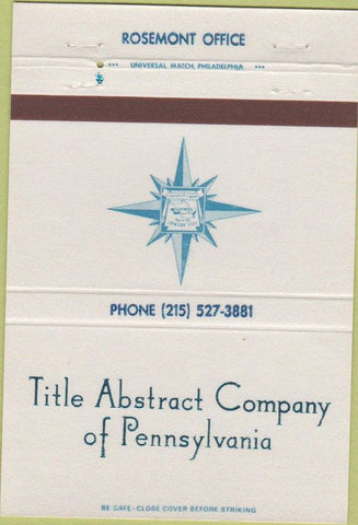 Matchbook Cover - Title Abstract Co of PA Rosemont 40 Strike