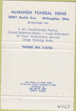 Matchbook Cover - McMahon Funeral Home Willoughby OH 40 Strike