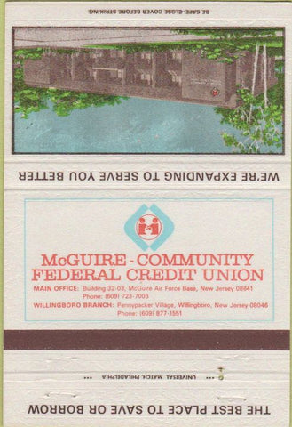 Matchbook Cover - McGuire Community Credit Union Air Force Base NJ 40 Strike