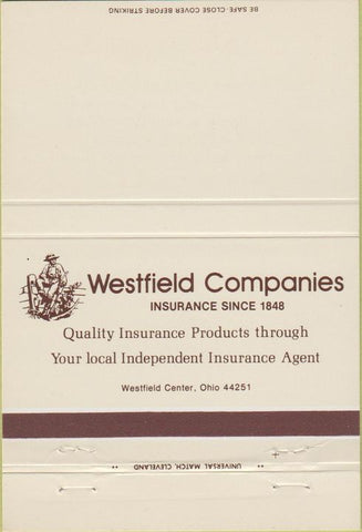 Matchbook Cover - Westfield Insurance Westfield Center OH 40 Strike