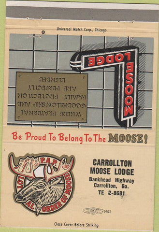Matchbook Cover - Carrollton Moose Lodge GA 40 Strike
