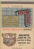 Matchbook Cover - Moose Lodge Burlington IA 40 Strike