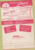 Matchbook Cover - Grotto Capri Restaurant Sydney Australia 40 Strike