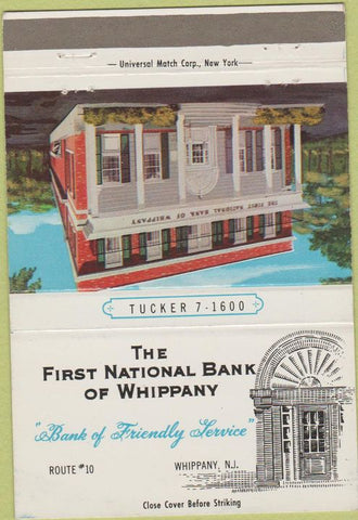 Matchbook Cover - First National Bank Whippany NJ 40 Strike