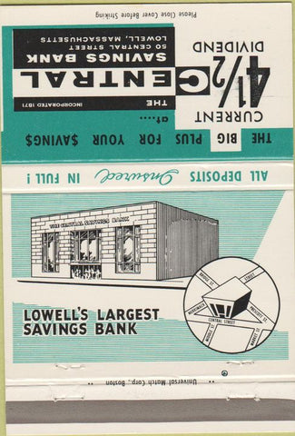 Matchbook Cover - Lowell Central Savings Bank Lowell MA 40 Strike
