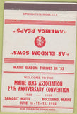 Matchbook Cover - Maine Elks Assoc Rockland ME 1955 40 Strike