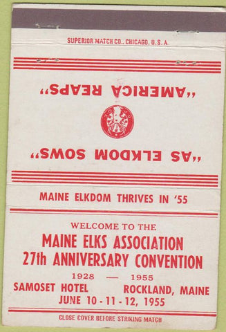 Matchbook Cover - Maine Elks Assoc Rockland ME 1955 40 Strike