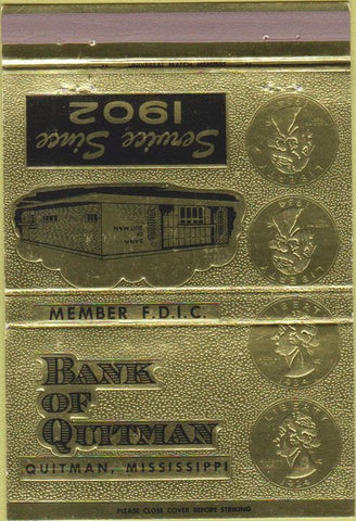 Matchbook Cover - Bank of Quitman MS 40 Strike