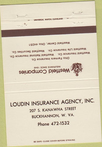 Matchbook Cover - Westfield Insurance Buckhannon WV 40 Strike